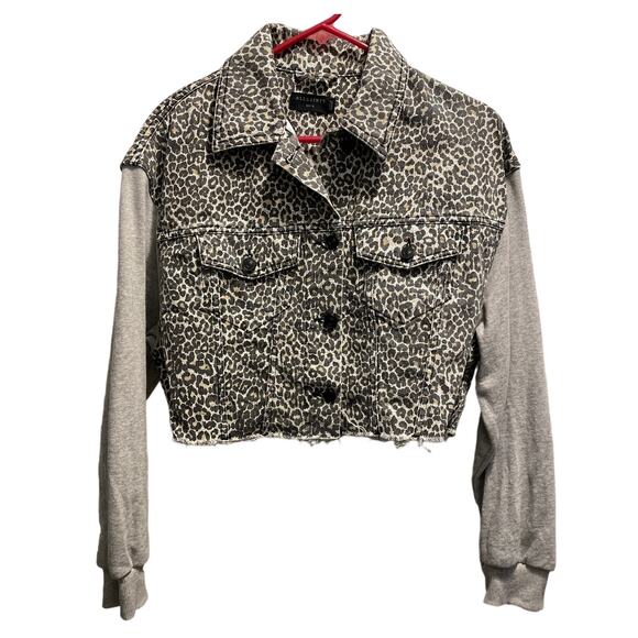 ALLSAINTS Leopard Print Anders Cropped Mixed Media Jacket Small - Picture 4 of 9